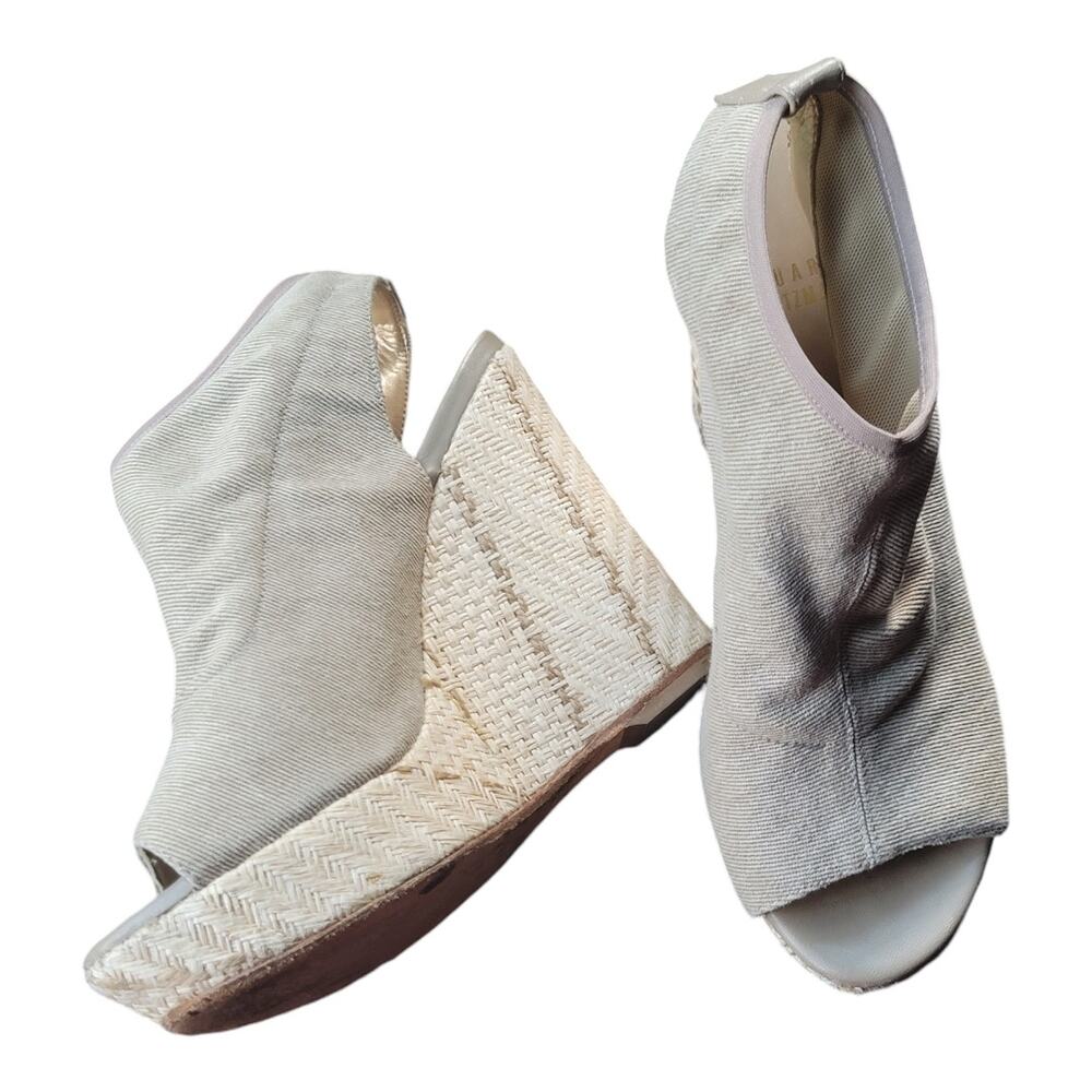 Stuart Weitzman Glover Stretch Espadrille Wedge Sandals Women's Size‎ 7 US Beige